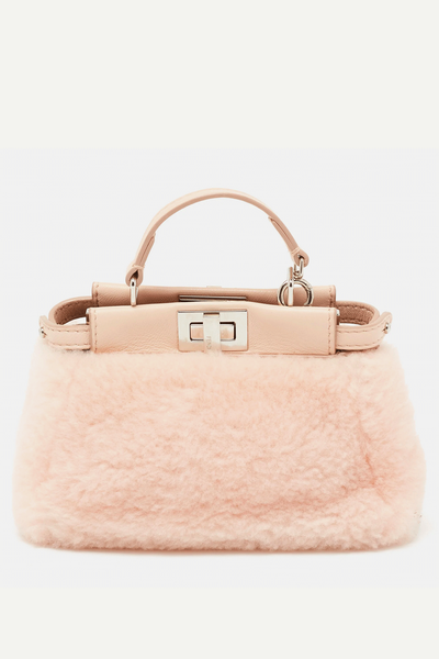 Shearling and Leather Micro Peekaboo Bag from Fendi