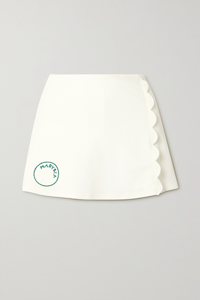 Steffi Scalloped Stretch Recycled-Seersucker Tennis Skirt from Marysia