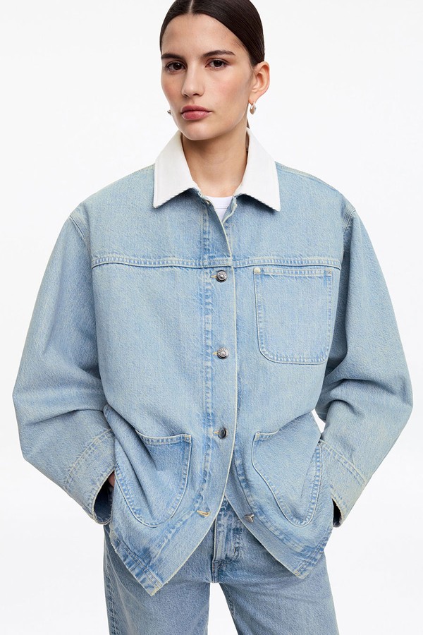 Corduroy-Collar Denim Jacket
