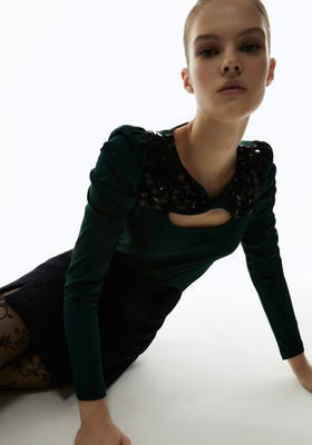 Sequined Top With Criss Cross Neck Detail from Üterque
