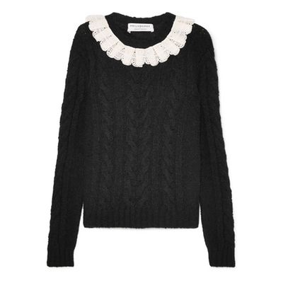 Crocheted Lace-Trimmed Cable-Knit Sweater from Philosophy di Lorenzo Serafini