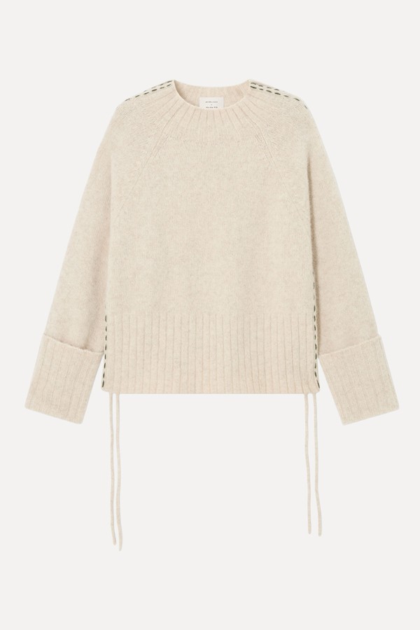  High Neck Contrast Stitch Knit Jumper