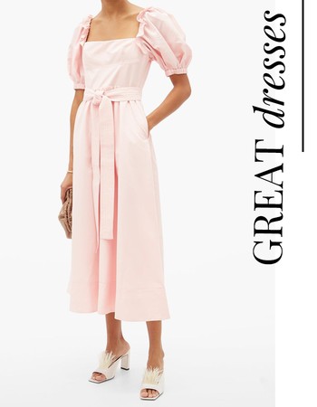 Belted Puff-Sleeve Taffeta Midi Dress, £330 | Self-Portrait