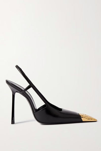 Jeanne Embellished Glossed-Leather Slingback Pumps from Saint Laurent