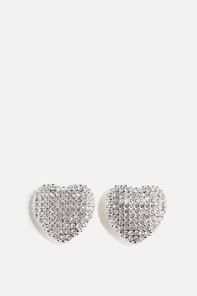 Heart-Shaped Rhinestone Clip Earrings from H&M