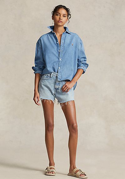 Destroyed-Hem Denim Short