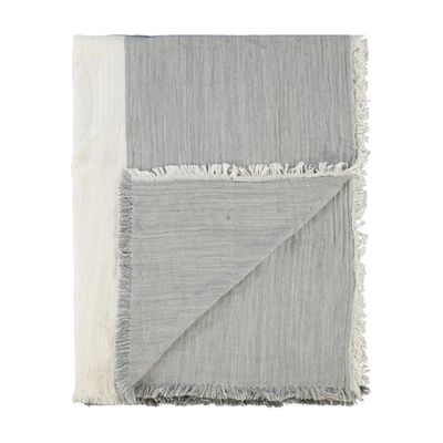 Grey Striped Cotton Blend Frilled Throw