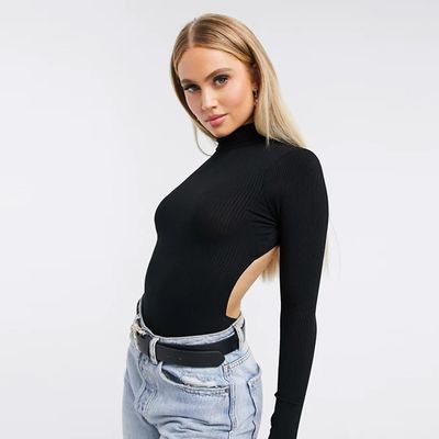 Turtle Neck Open Back Bodysuit With Long Sleeve from Asos Design