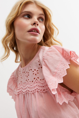 Pale Pink Broderie Frill Blouse from New Look