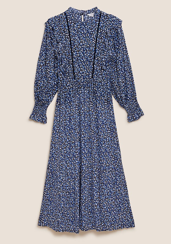 Ditsy Floral Ruffle Midaxi Waisted Dress  from M&S