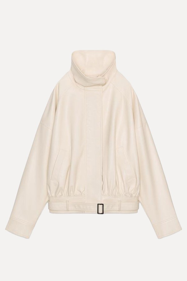 Oversize Leather Effect Bomber Jacket