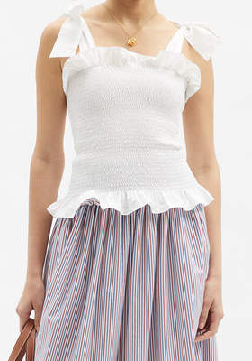 Alma Tie-Shoulder Shirred Cotton Top from Loretta Caponi