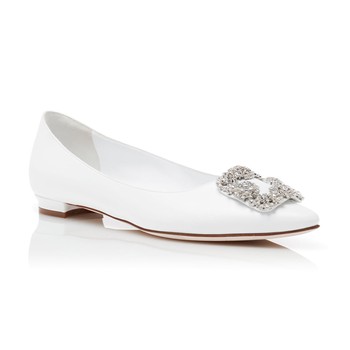 Hangisi Embellished Satin Point-Toe Flats from Manolo Blahnik