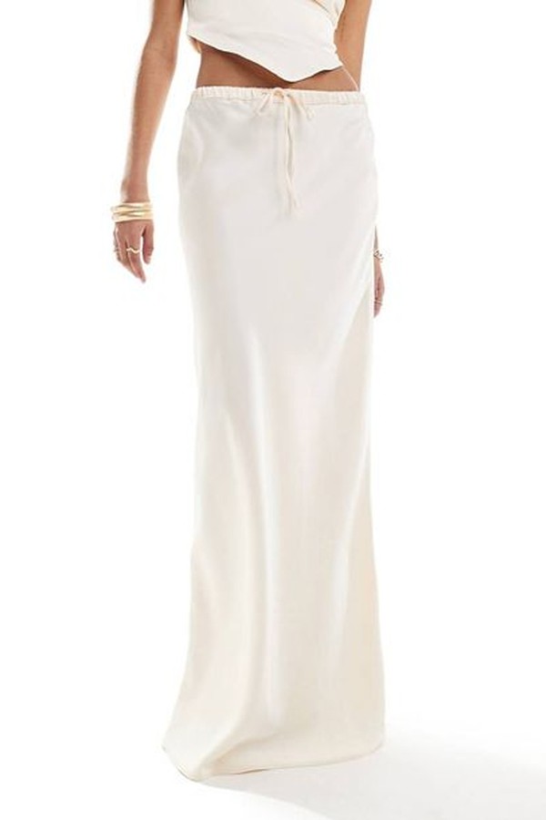 Satin Maxi Skirt With Tie Waist