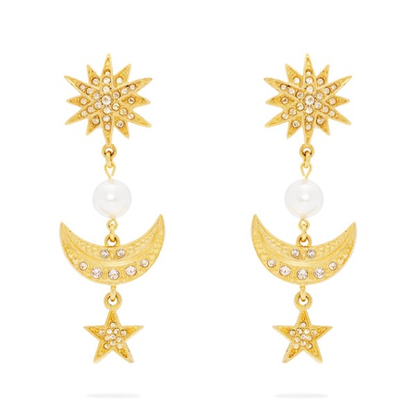 Moon & Stars Drop Clip-On Earrings from Oscar de la Renta