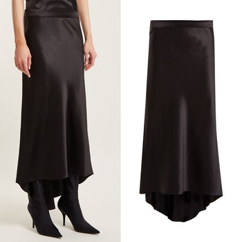 Bias Godet Silk Satin Slip Midi Skirt