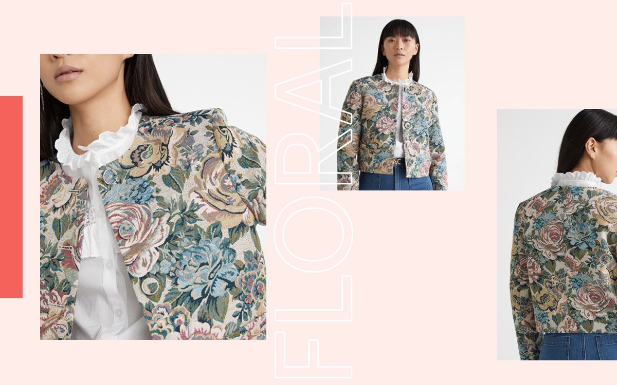 Fitted Cropped Floral Jacquard Suit Jacket, £95
