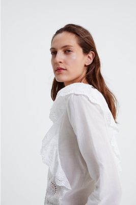 Embroidered Blouse with Ruffles from Zara