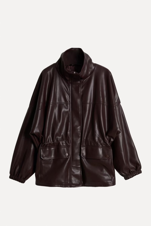 Faux Leather High Neck Jacket