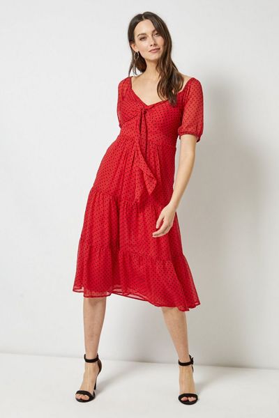 Red Spot Print Midi Skater Dress