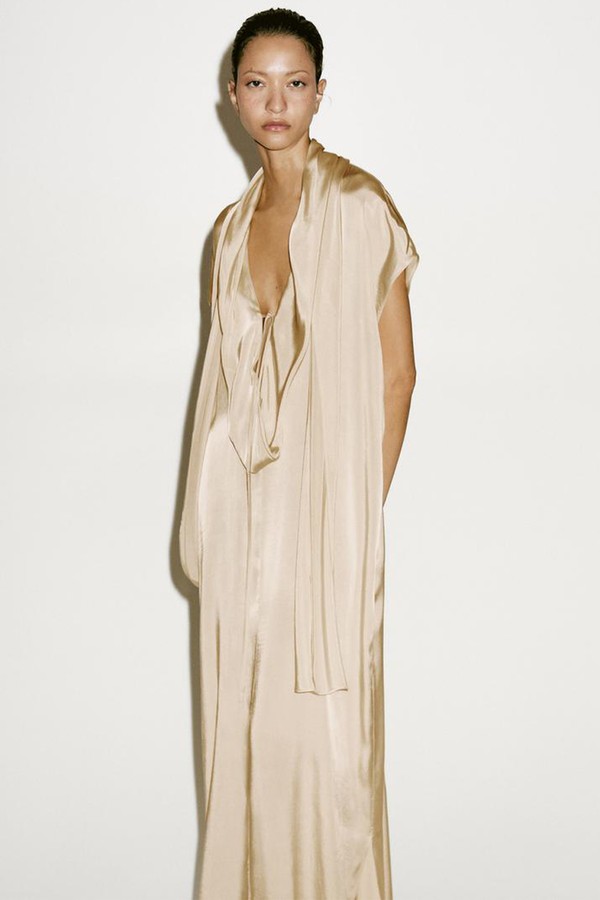 Long Flowing Dress With Scarf Detail from Massimo Dutti