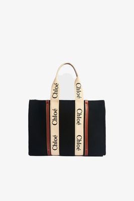 Large Woody Tote Bag in Black & Tan from Chloé