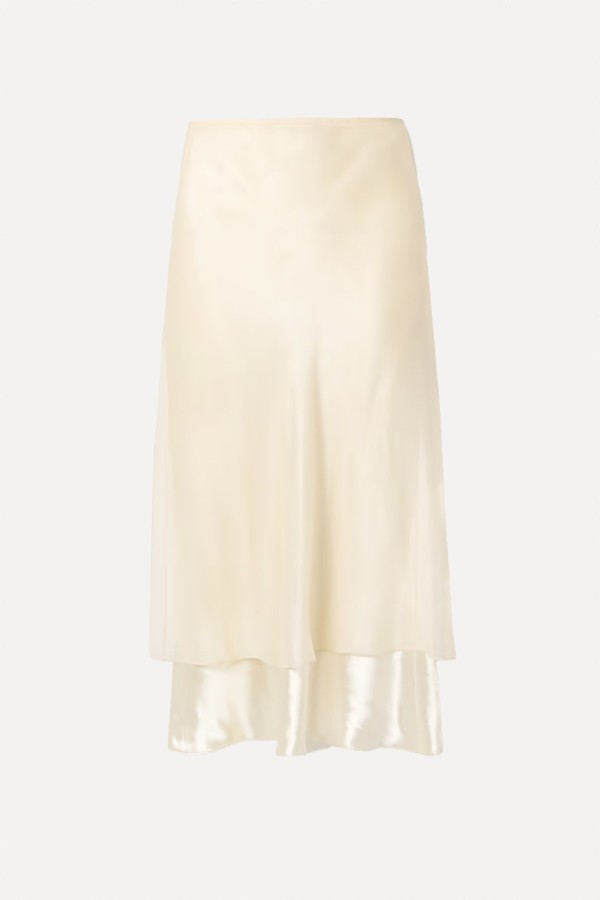 Monina Layered Satin & Organza Midi Skirt from Khaite