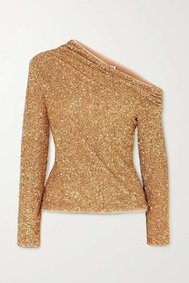 Asymmetric Sequined Crepe Top from Self Portrait