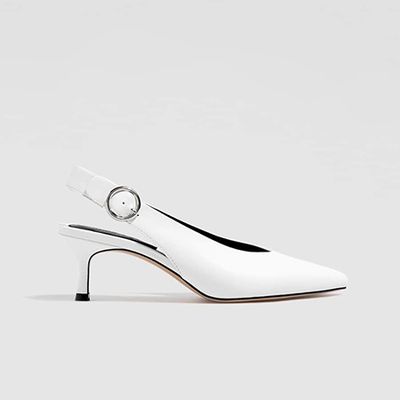 White Slingback High-Heel Court Shoes With Buckle from Stradivarius