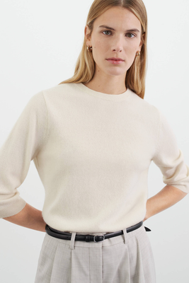 Cashmere O-Neck Sweater With Three Quarter Sleeve from Soft Goat