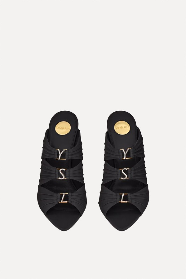 Emilie Crystal-Embellished Satin Crepe Mules from Saint Laurent