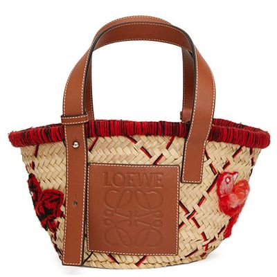 Bird-Embroidered Small Basket Bag from Loewe