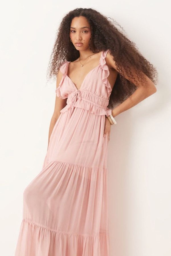 Tiered Flutter Sleeve Maxi Dress With Bow Details from ASOS DESIGN