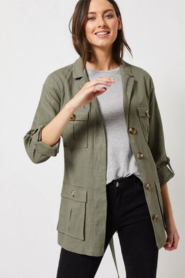 Khaki Linen Safari Jacket