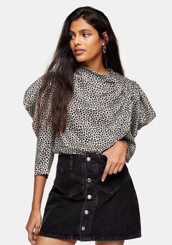 Black And White Star Print Cowl Neck Blouse