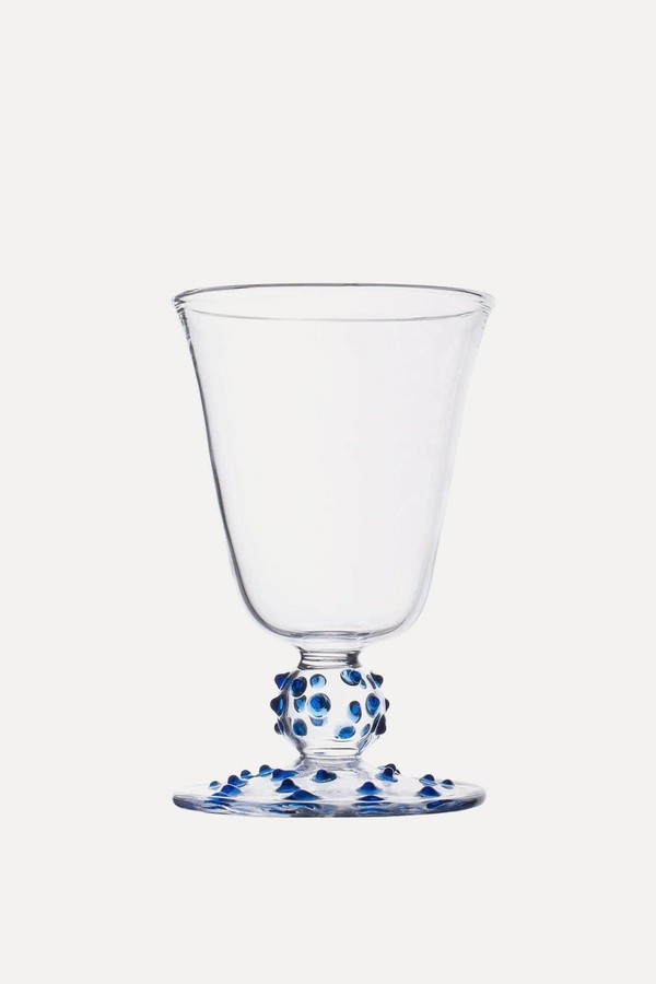 Set Of 6 Blue Pom Wine Glasses from Issy Granger