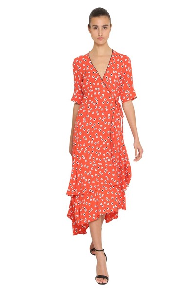 Printed Ruffled Crepe Wrap Dress from GANNI