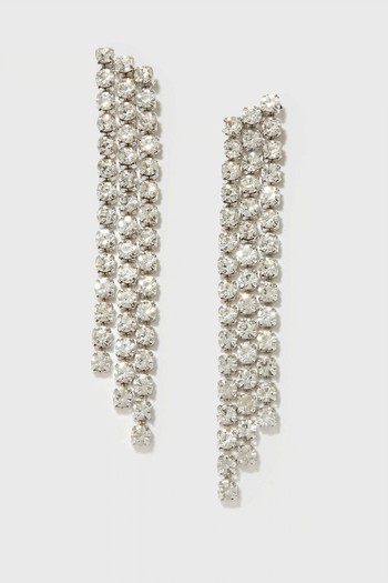 Silver Diamanté Embellished Tassel Earrings from New Look