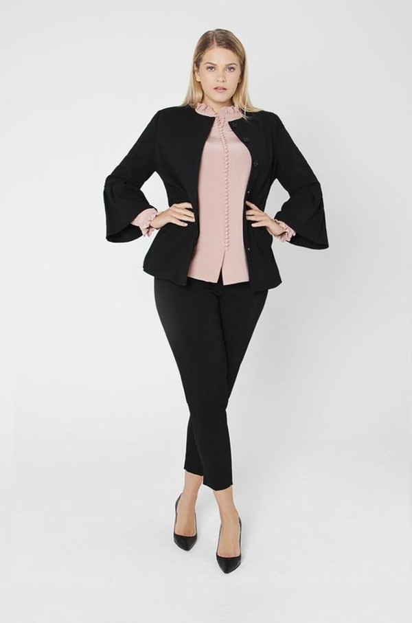 Black Crepe Satin Flounce Sleeve Jacket