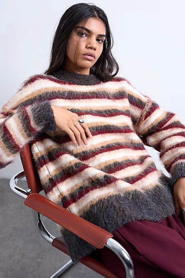 Knitted Fluffy Stripe Jumper from Topshop