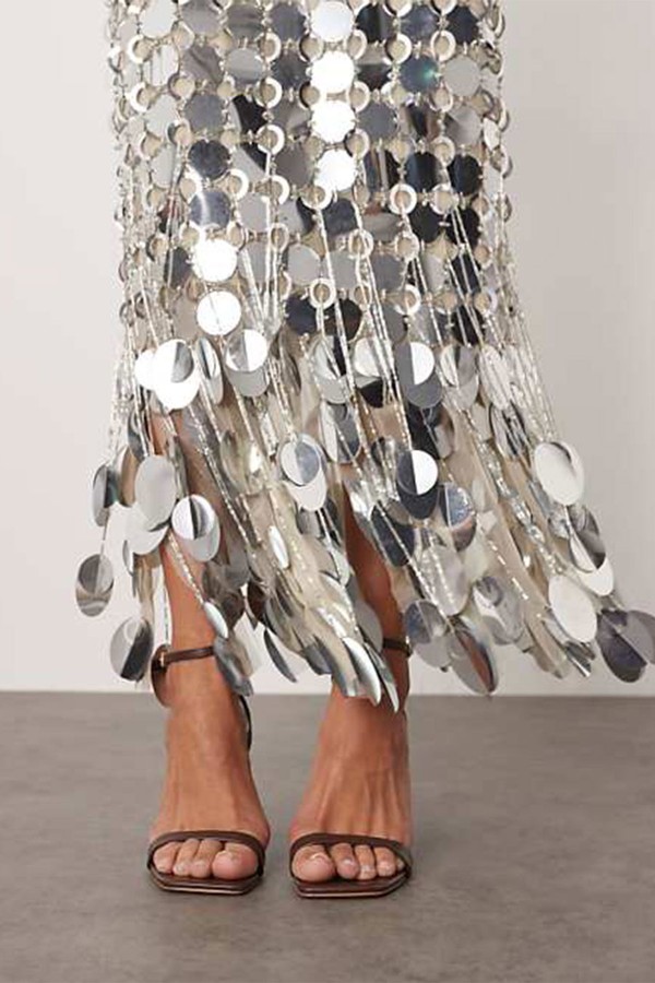 Futurist Sequin Fringe Hem Midi Skirt from ARRANGE