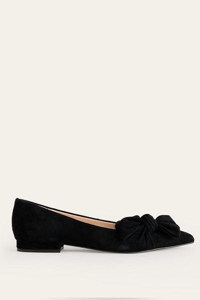 Suede-Bow Ballet Flats