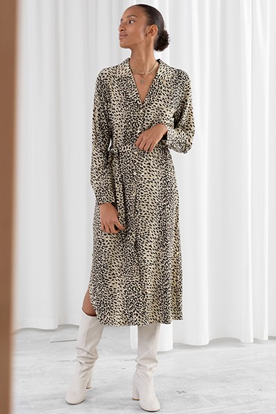 Leopard Side Slit Belted Midi Dress from & Other Stories