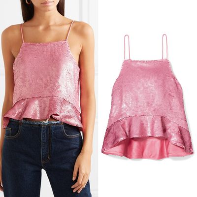Sonora Ruffled Sequined Satin Camisole from Ganni