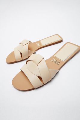 Flat Leather Criss-Cross Strap Sandals from Zara