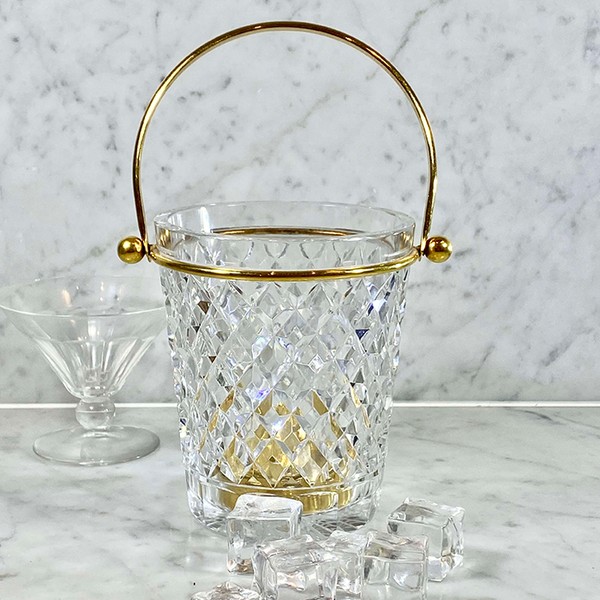 Val Saint Lambert Crystal Swing Handle Ice Bucket 1960s from The Vintage Entertainer