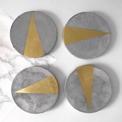 Set of 4 Gold and Cement Coasters from Moody Mother Design