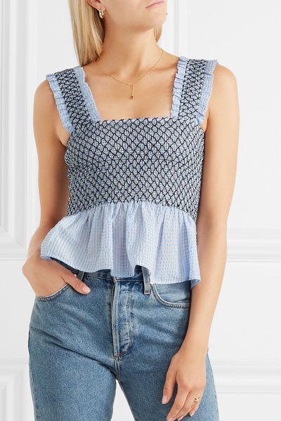 Gingham Cotton-Blend Seersucker Top from Ganni