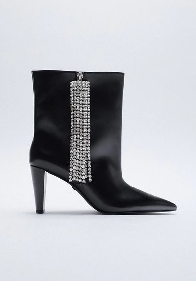 Leather Heeled Ankle Boots With Sparkly Fringing from Zara