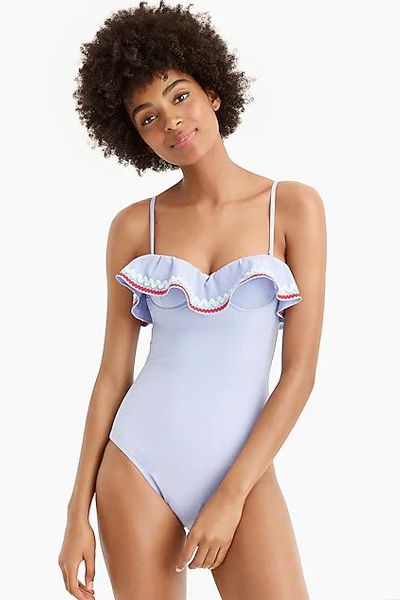 Ruffle Underwire One-Piece Swimsuit In Piqué Nylon With Rick